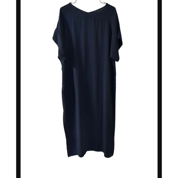 Aritzia Babaton Navy V-Neck Short Sleeve Maxi Dress Side Slit Size L - Picture 5 of 10